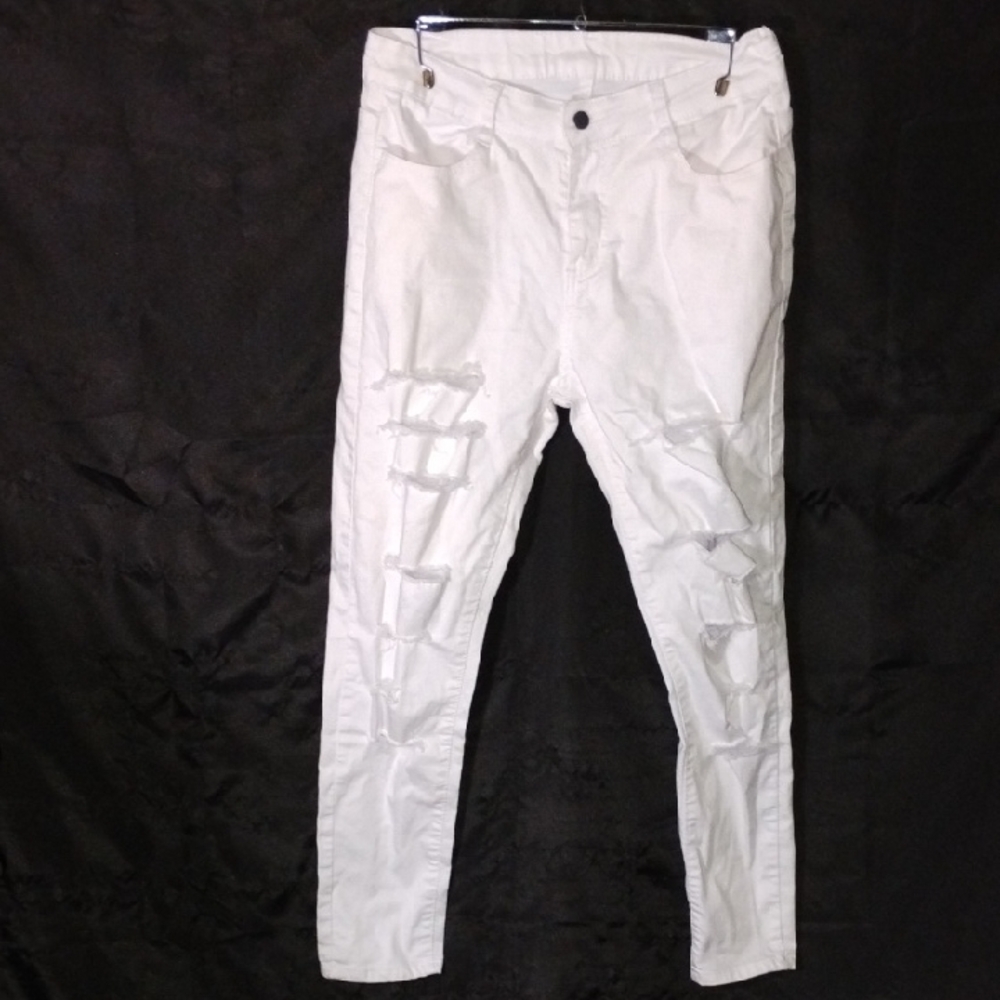White Distressed Skinny Jeans Sz Xl